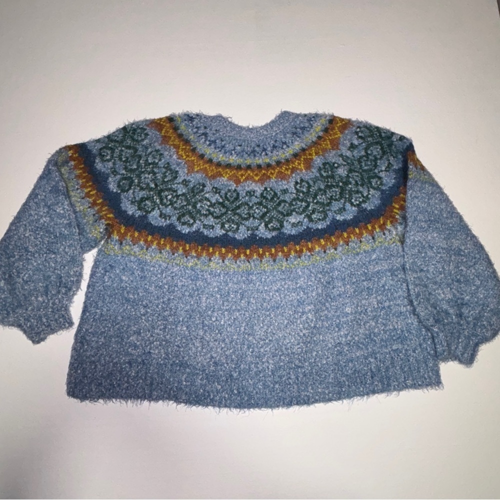 Free People Festive Frost Pullover Sweater - Ice Blue Combo - Sz Medium - Picture 11 of 11